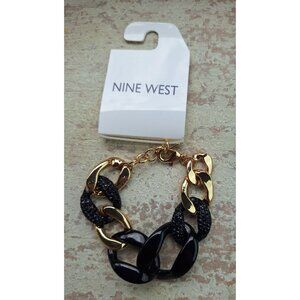 NEW Nine West Black & Gold-Tone Chain Link Bracelet